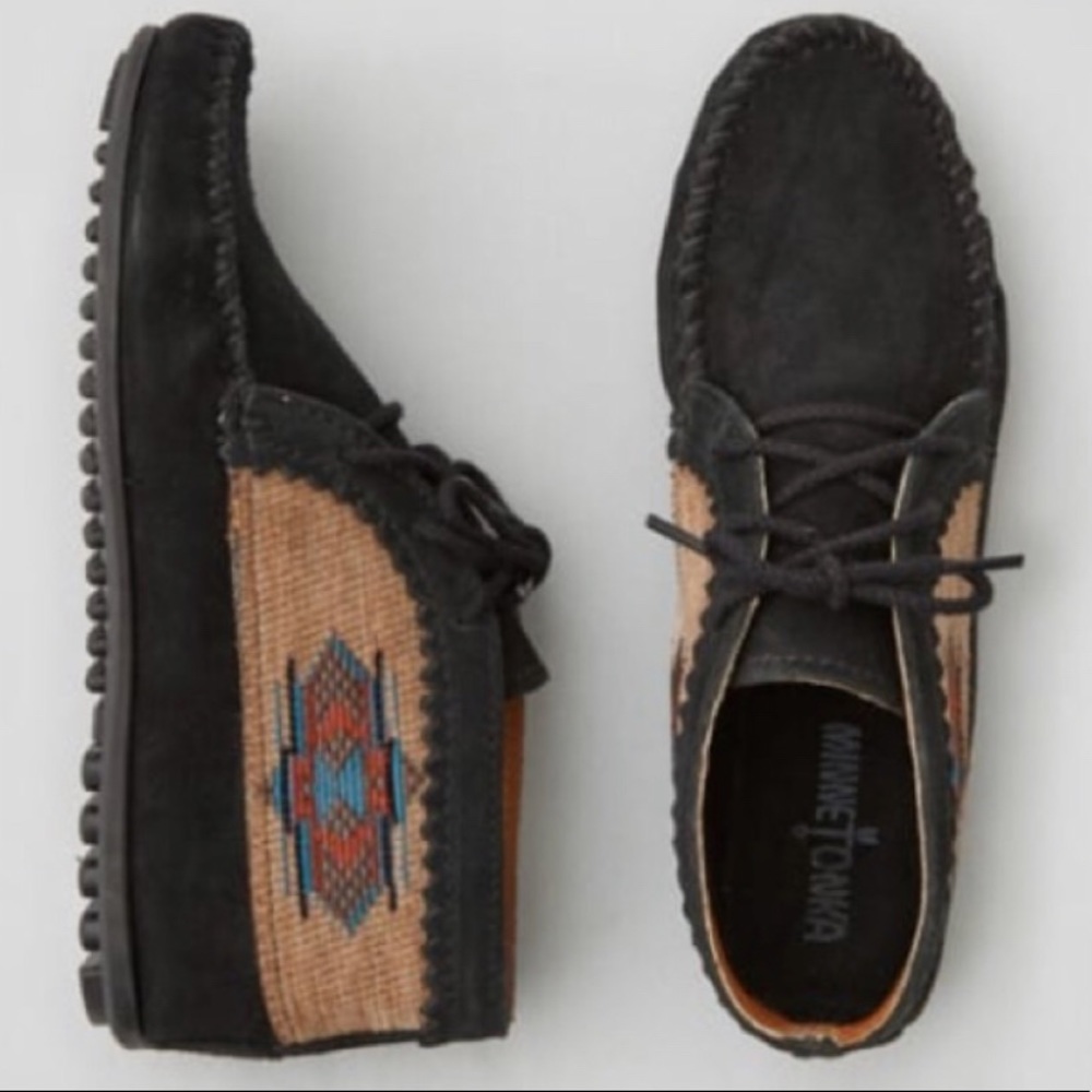 Minnetonka Black Ankle Lace-Up Moccasins